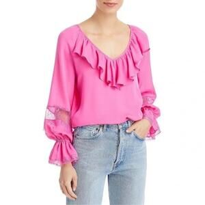 Kobi Halperin Womens Nicolette Pink Silk Ruffled Top Blouse Shirt medium $398